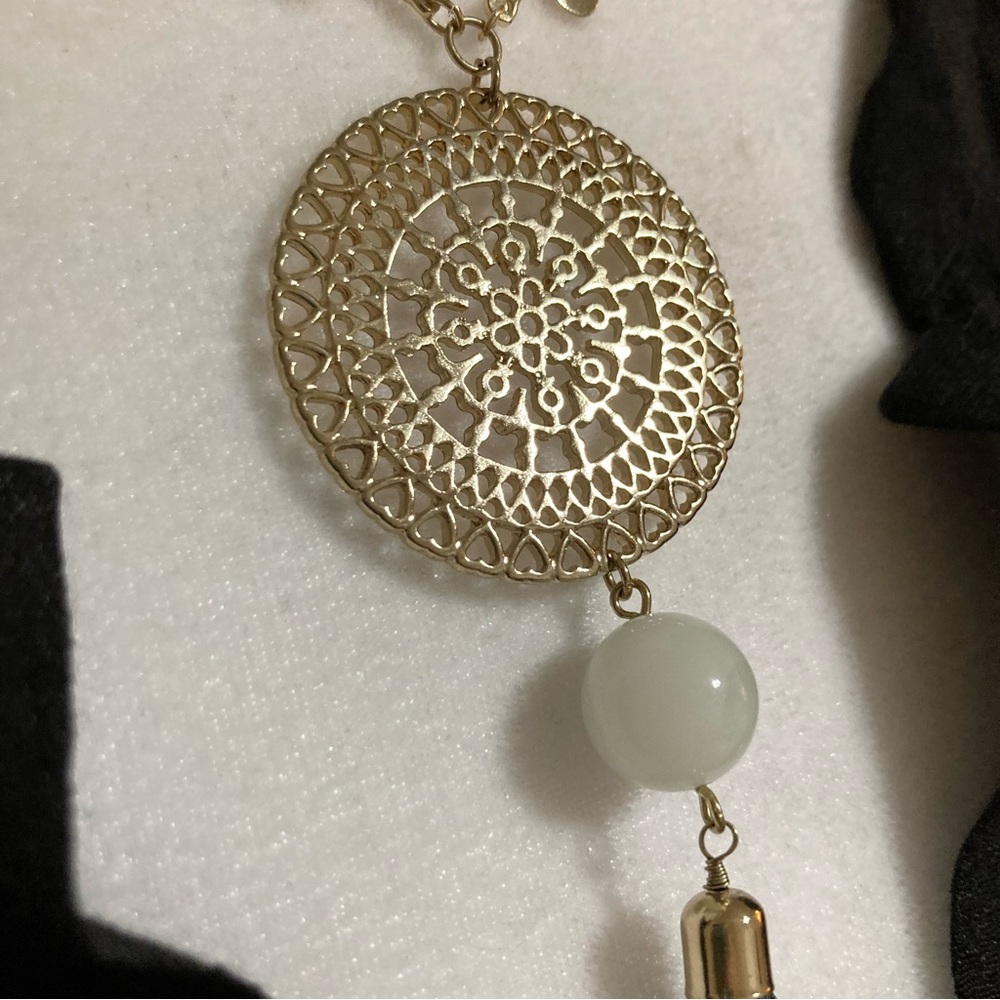 Black and Gold Medallion Tassel Long Necklace - Picture 4 of 6